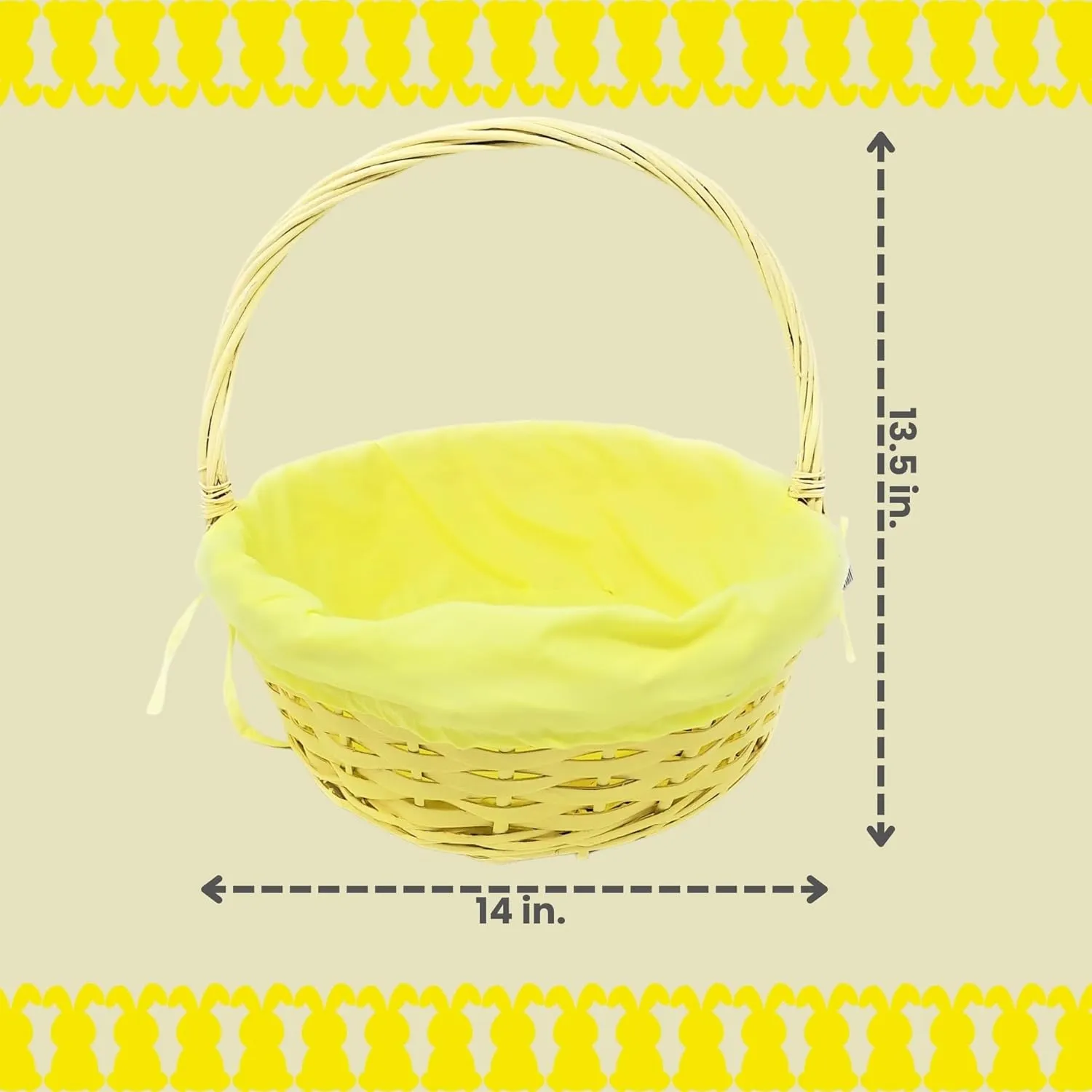 Ja'Cor Easter Basket with Handle, Empty Candy Storage Trick or Treat Bucket Egg Hunt Party Favor Gift Basket for Christmas Halloween Birthday Holiday 1 Pack (Yellow Wicker w/Liner- L)