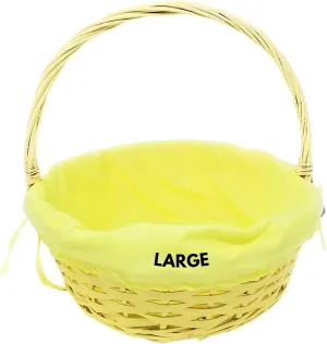 Ja'Cor Easter Basket with Handle, Empty Candy Storage Trick or Treat Bucket Egg Hunt Party Favor Gift Basket for Christmas Halloween Birthday Holiday 1 Pack (Yellow Wicker w/Liner- L)