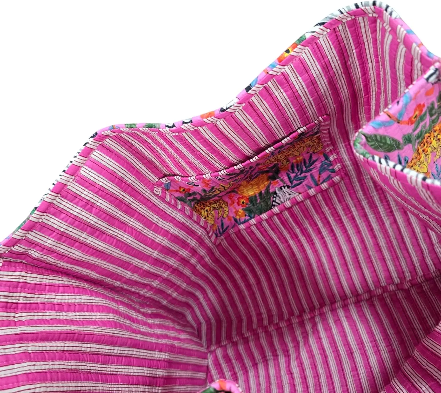 JAIPURIGARMENT Jungle Handblock Printed Cotton Quilted Tote Bag | Lighweight Shoulder Quilted Tote Bag