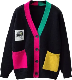 JASCLS Women's Long Sleeve Color Block Chunky Cable Knitted Oversized Sweater Cardigans for Women