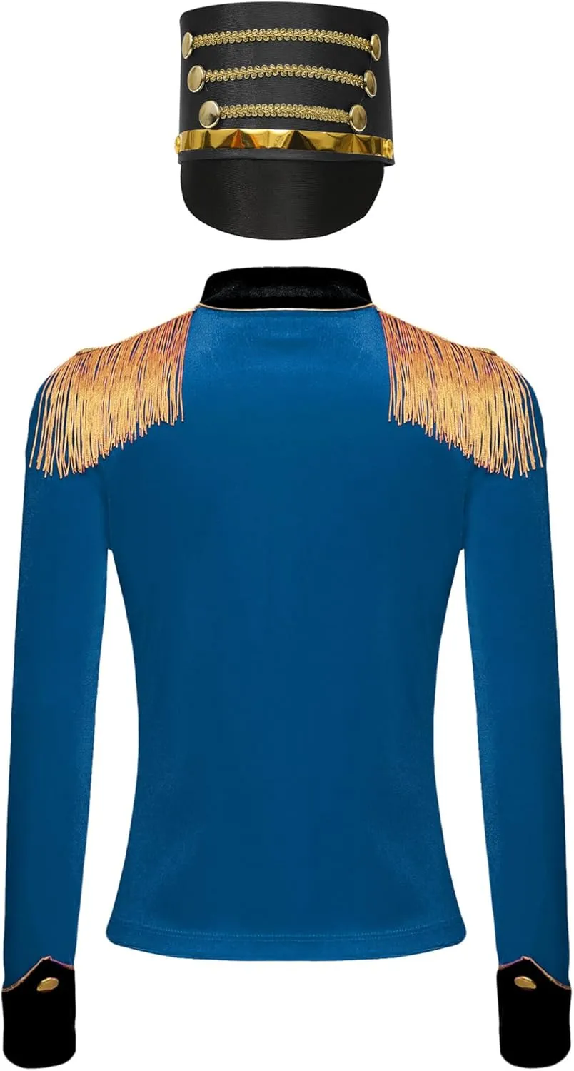 JEATHA Kids Drum Major Uniform Honor Guard Cosplay Outfits Majorette Costume Fringe Epaulet Jacket with Hat Set
