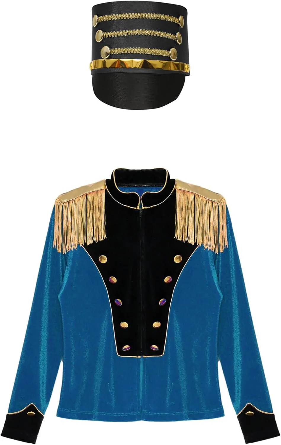 JEATHA Kids Drum Major Uniform Honor Guard Cosplay Outfits Majorette Costume Fringe Epaulet Jacket with Hat Set