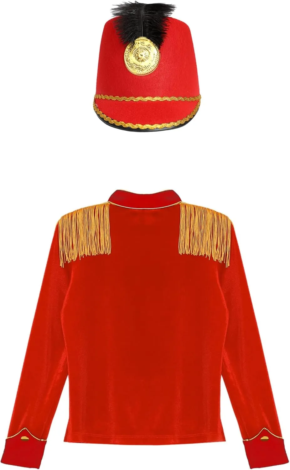 JEATHA Kids Unisex Royal Guard Costume Majorette Drum Major Outfits Long Sleeve Fringe Epaulet Jacket with Hat