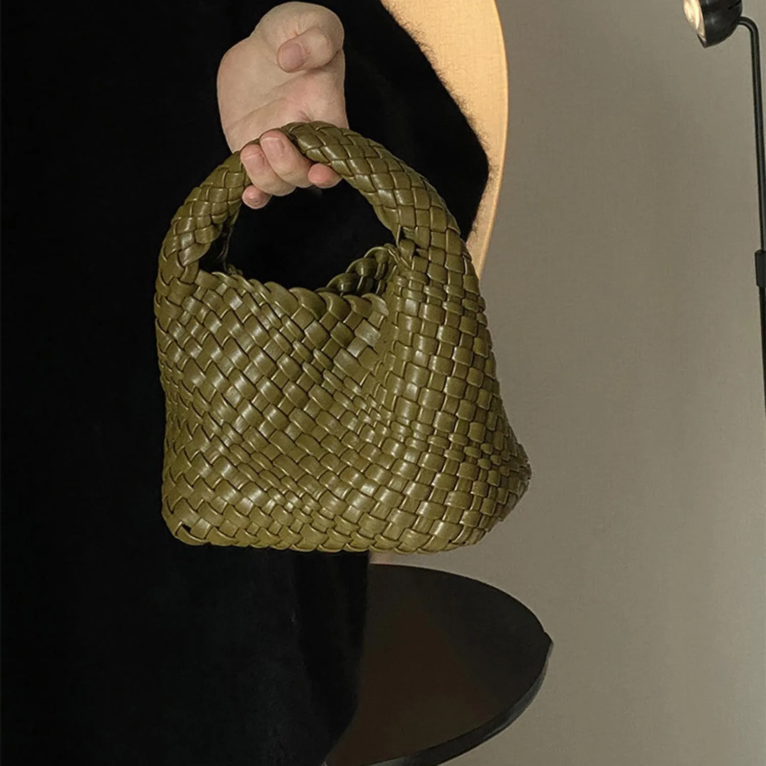 JINMANXUE Fashion Handbag for Women, Woven Tote Bucket Composite Bag, Knitting Chain Crossbody Shoulder Purse