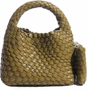 JINMANXUE Fashion Handbag for Women, Woven Tote Bucket Composite Bag, Knitting Chain Crossbody Shoulder Purse