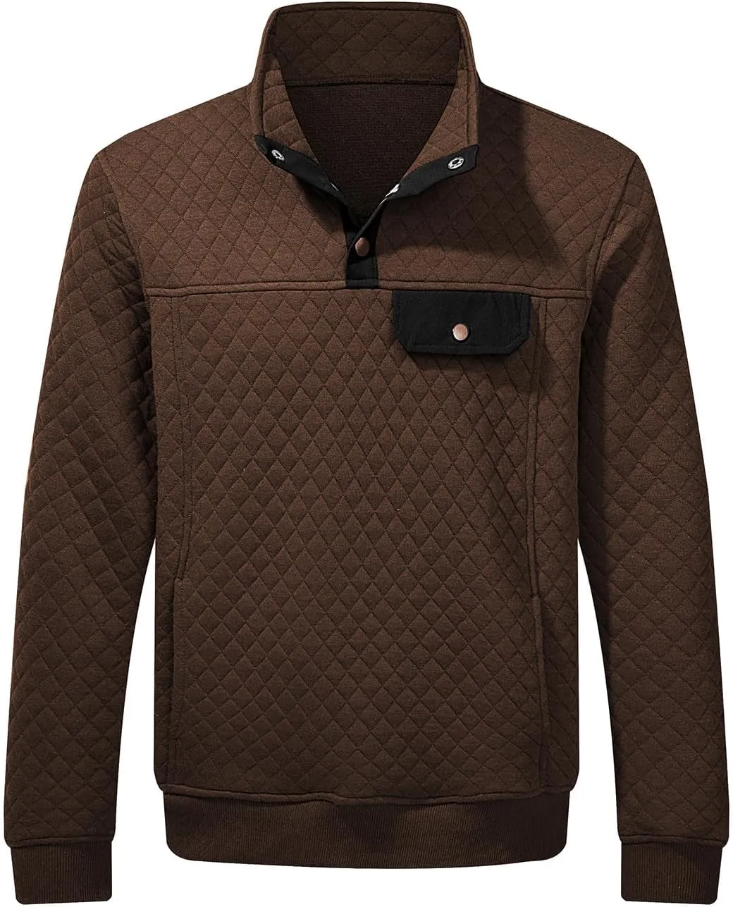 JMIERR Men's Quilted Sweatshirt Casual Long Sleeve Outdoor Stand Collar Button Pullover Sweatshirts