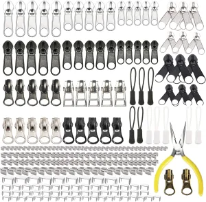 JOSDIOX Zippers Repair Kit 255 Pcs Zipper Pull Replacement Sliders (#3#5#8,Install Pliers Tool and Zip Extension Pulls for Fix Head Jackets Luggage Backpacks Tents Sleeping Bag