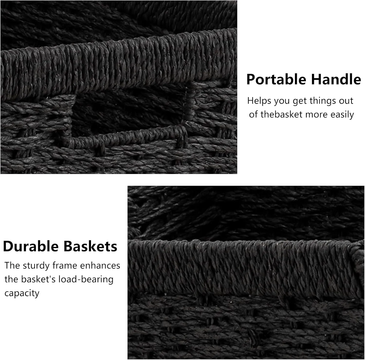joybest Black Wicker Storage Baskets, Rectangular Wicker Baskets with Built-in Handles,Paper Rope Baskets for Organizing 4 Pack, 13.4L x 8.3W x 7.1H