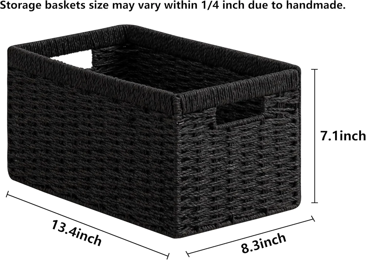 joybest Black Wicker Storage Baskets, Rectangular Wicker Baskets with Built-in Handles,Paper Rope Baskets for Organizing 4 Pack, 13.4L x 8.3W x 7.1H