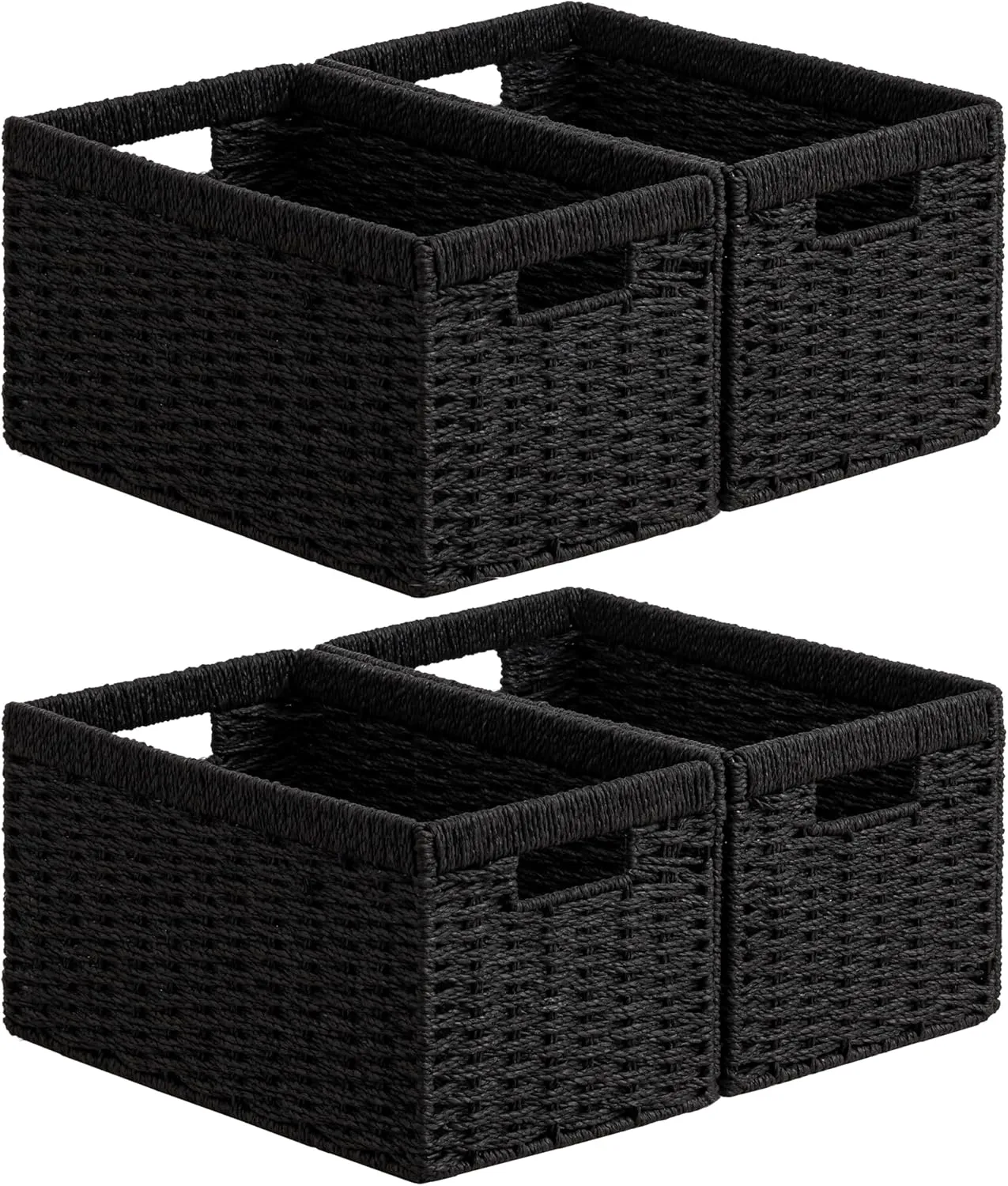 joybest Black Wicker Storage Baskets, Rectangular Wicker Baskets with Built-in Handles,Paper Rope Baskets for Organizing 4 Pack, 13.4L x 8.3W x 7.1H