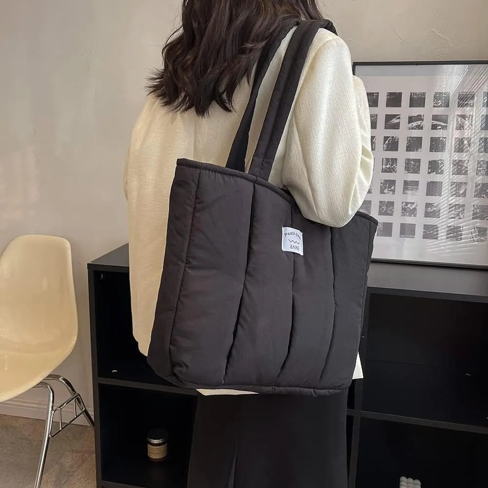Juoxeepy Puffer Tote Bag Puffy Purse for Women Lightweight Nylon Shoulder Bag Padding Hobo Handbag