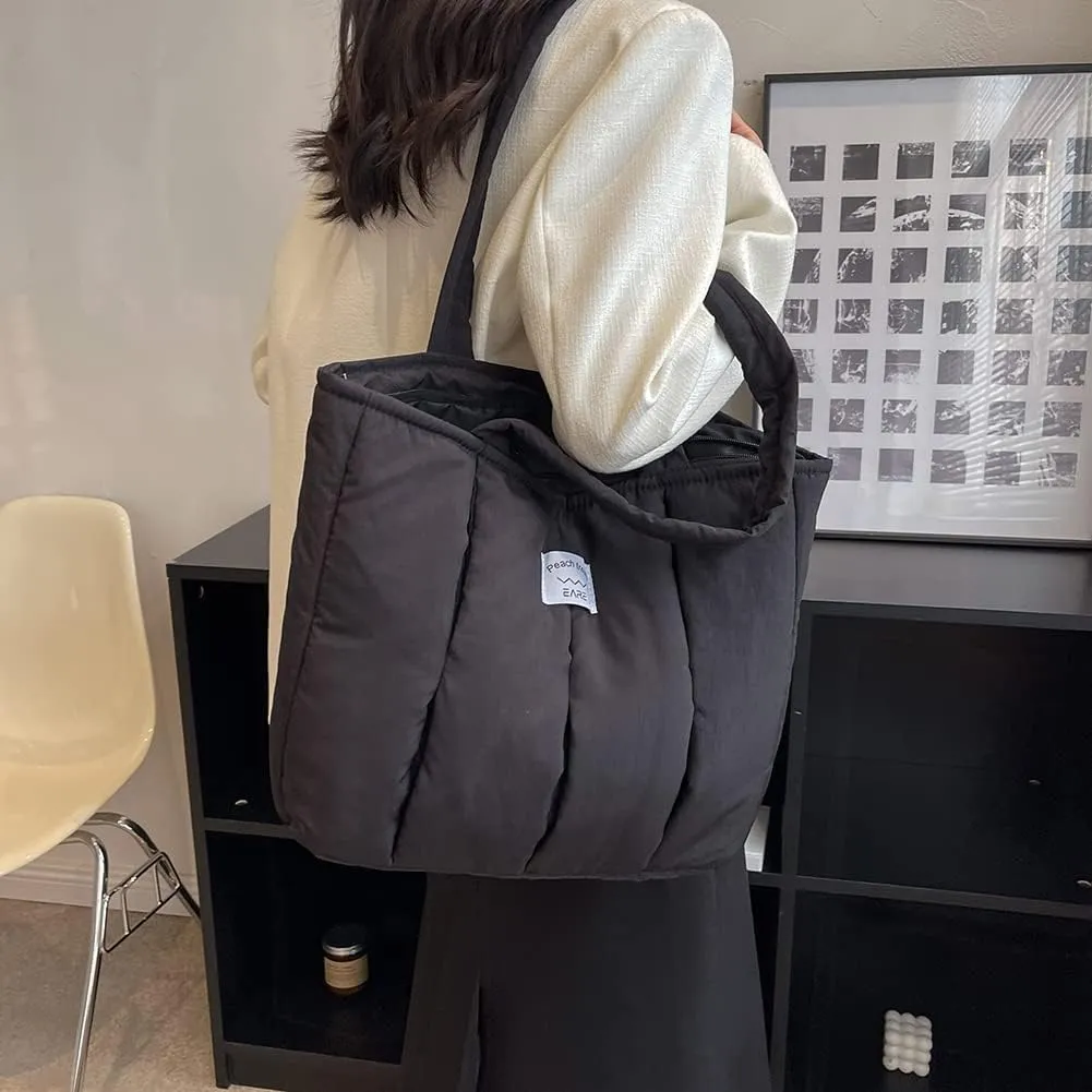 Juoxeepy Puffer Tote Bag Puffy Purse for Women Lightweight Nylon Shoulder Bag Padding Hobo Handbag
