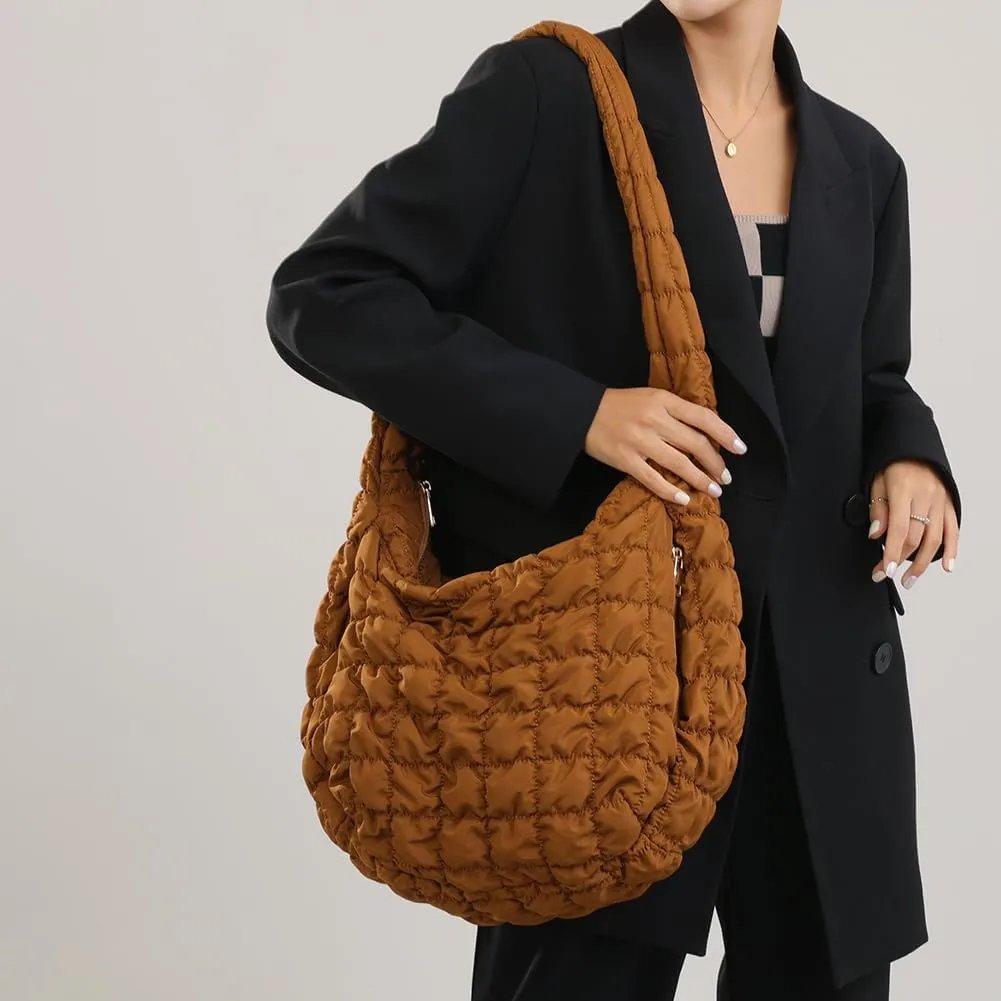 Juoxeepy Quilted Tote Bag Large Puffer Crossbody Bag Women Puffy Shoulder Bag Quilted Padding Hobo Tote Bag