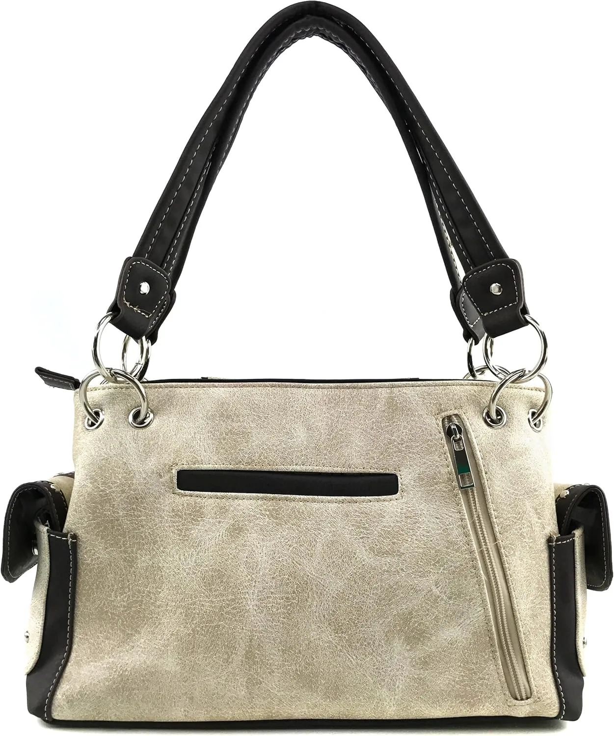 Justin West Western Tooled Rhinestone Concho Weaved Leather Fringe Chain Shoulder Handbag Purse with Concealed Carry