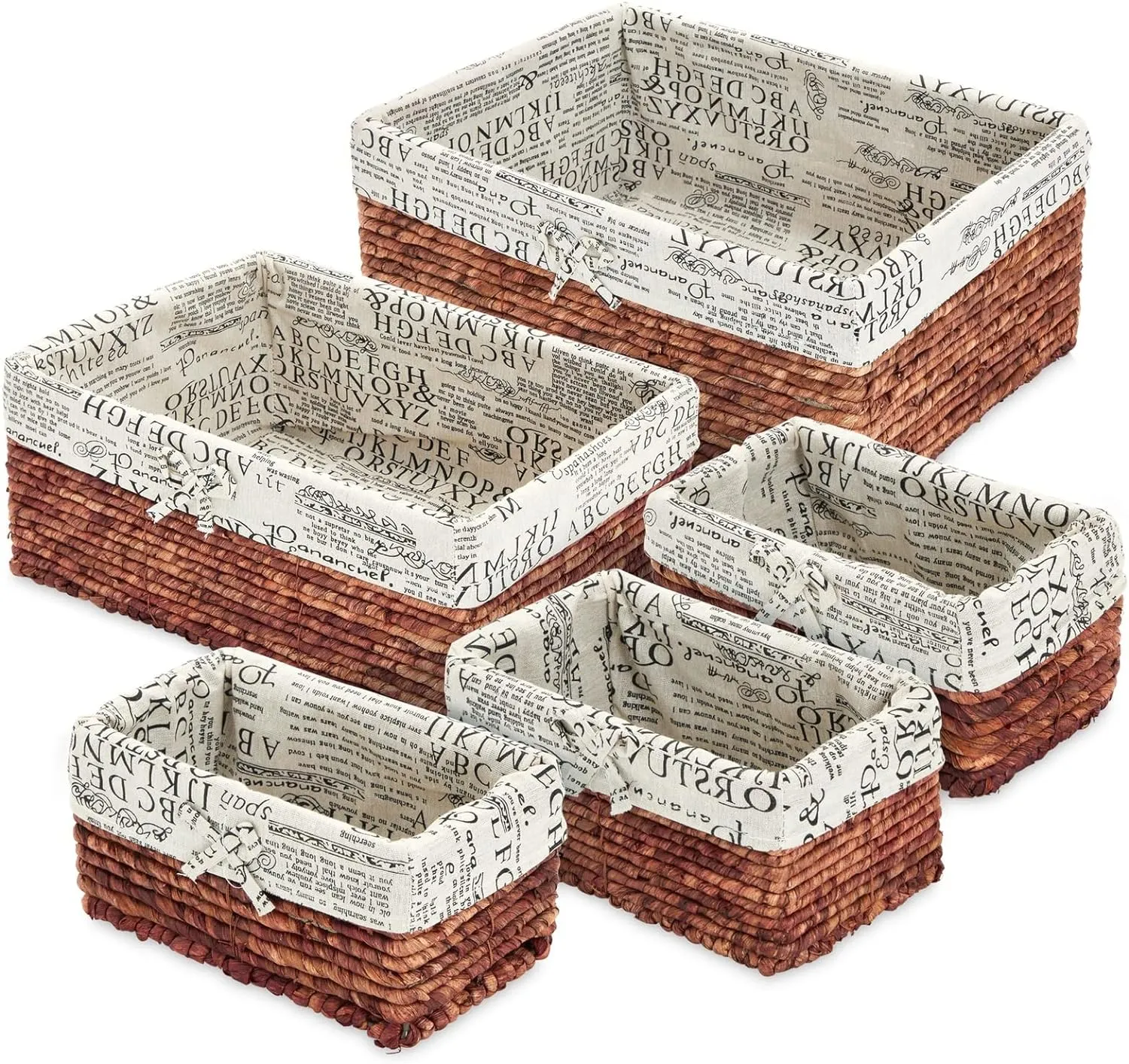 Juvale 5-Pack Rectangle Wicker Storage Baskets for Organizing Shelves, Bathroom and Laundry - 3 Sizes Small Woven Set
