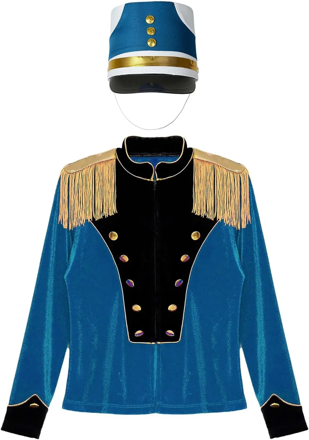 Kaerm Kids Grils Drum Major Costume Long Sleeve Fringe Epaulet Jacket with Drum Band Hat Set for Halloween