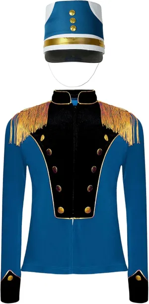 Kaerm Kids Grils Drum Major Costume Long Sleeve Fringe Epaulet Jacket with Drum Band Hat Set for Halloween