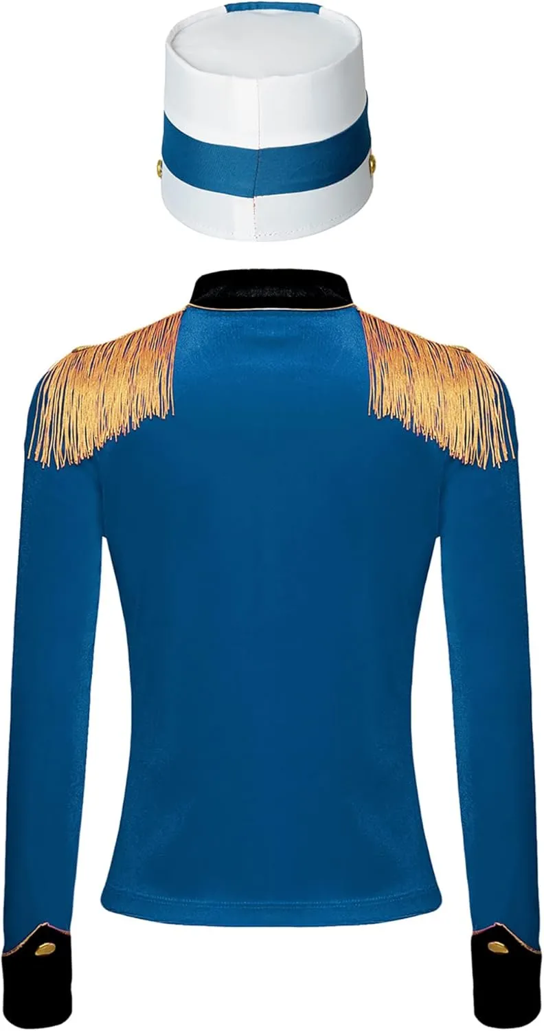 Kaerm Kids Grils Drum Major Costume Long Sleeve Fringe Epaulet Jacket with Drum Band Hat Set for Halloween