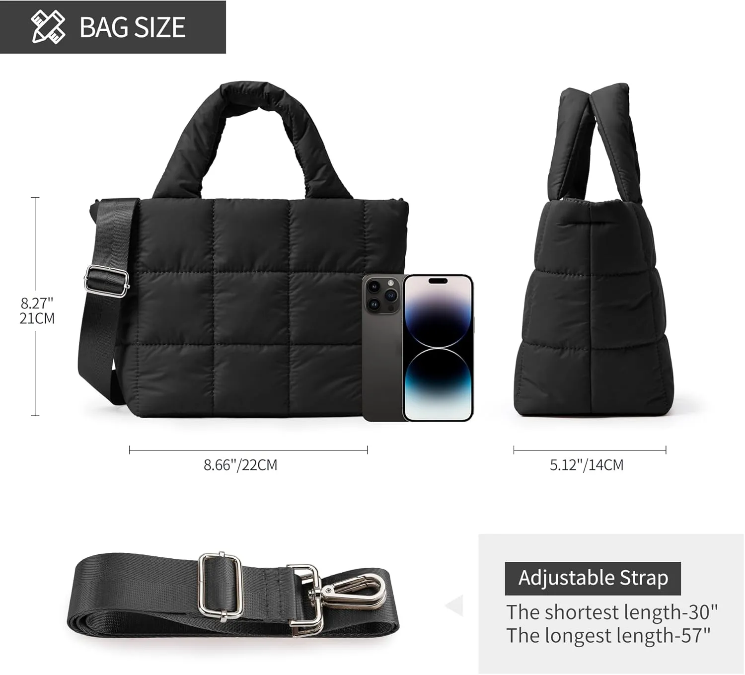 KALIDI Quilted Tote Bag Small Puffer Crossbody Bag for Women Lightweight Nylon Puffy Shoulder Handbag with Adjustable Strap