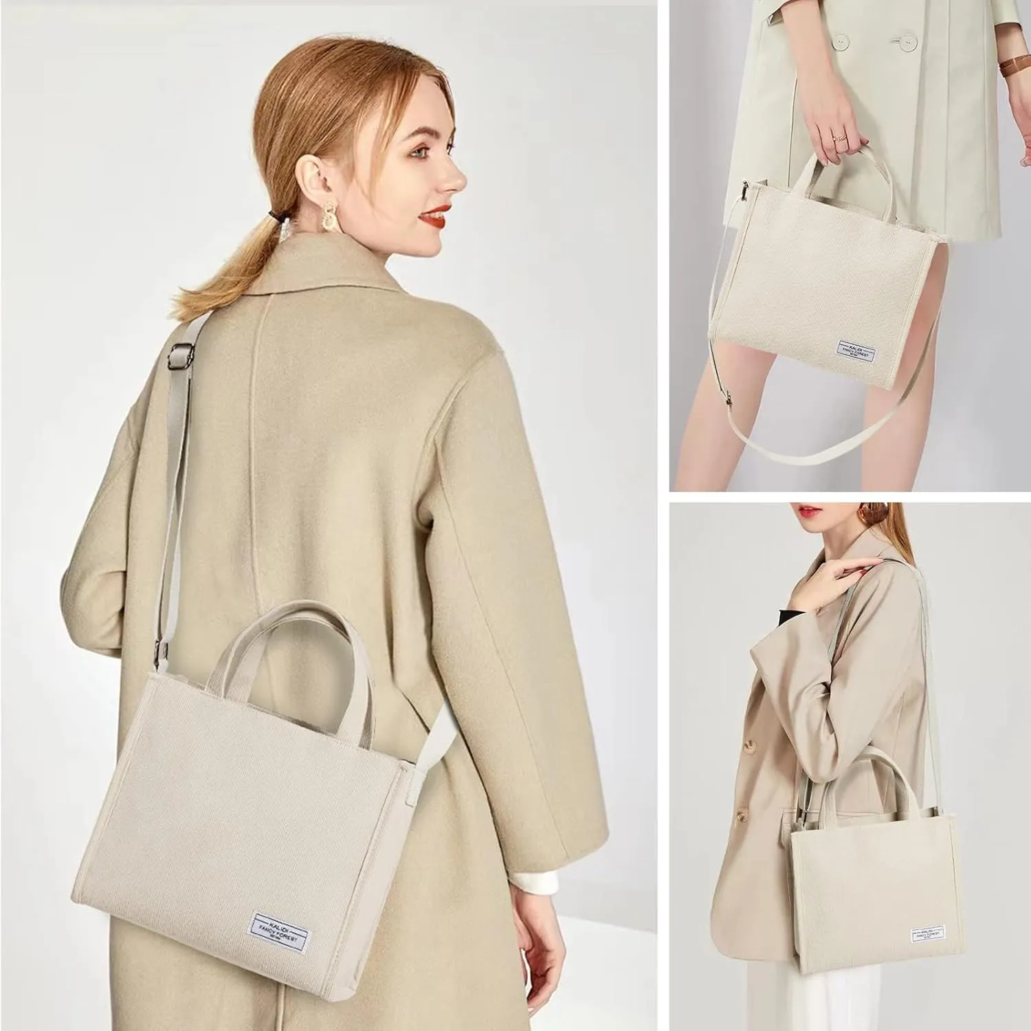 KALIDI Tote Bag for Women Corduroy Crossbody Bag Casual Zipper Tote Fashion Shoulder Handbag Hobo bag with Pockets