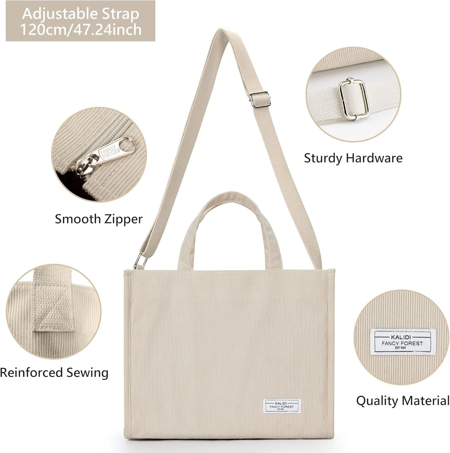 KALIDI Tote Bag for Women Corduroy Crossbody Bag Casual Zipper Tote Fashion Shoulder Handbag Hobo bag with Pockets