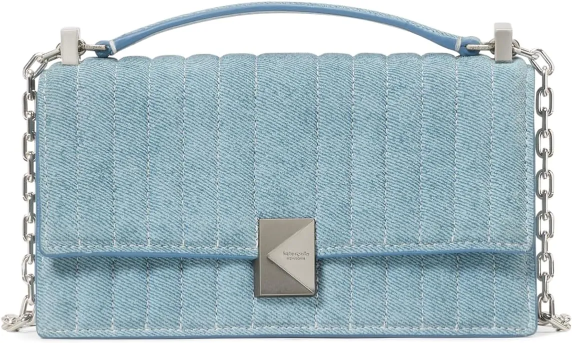 kate spade new york Deco Quilted Denim Suede Mini Flap Chain Crossbody, Blue Multi