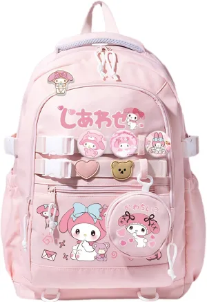 Kawaii Backpack with 21Pcs Accessories &Coin Purse Anime Cartoon Anti-Theft Travel Aesthetic New Semester Gifts Bag