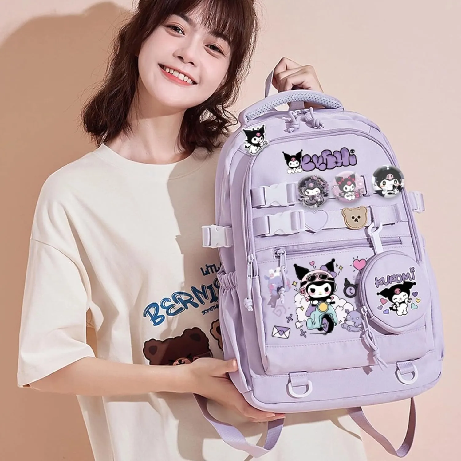 Kawaii Backpack with 21Pcs Accessories &Coin Purse Anime Cartoon Anti-Theft Travel Aesthetic New Semester Gifts Bag