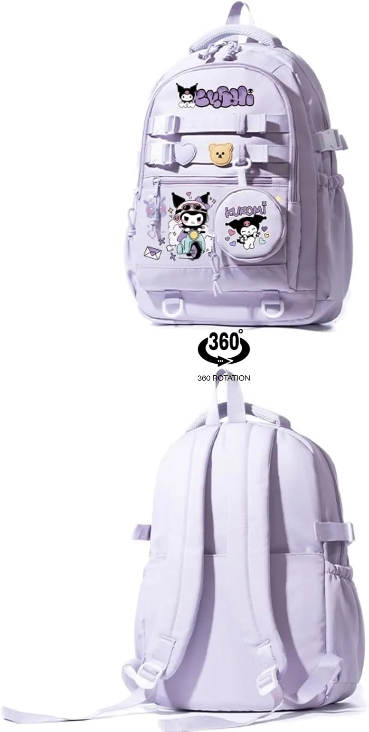 Kawaii Backpack with 21Pcs Accessories &Coin Purse Anime Cartoon Anti-Theft Travel Aesthetic New Semester Gifts Bag