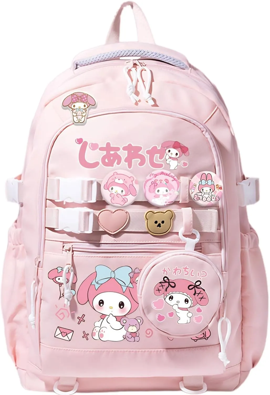 Kawaii Backpack with 21Pcs Accessories &Coin Purse Anime Cartoon Anti-Theft Travel Aesthetic New Semester Gifts Bag