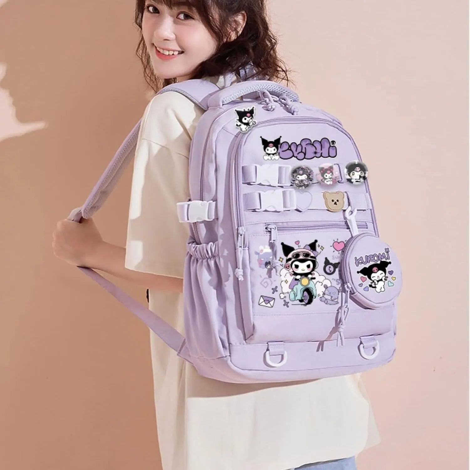 Kawaii Backpack with 21Pcs Accessories &Coin Purse Anime Cartoon Anti-Theft Travel Aesthetic New Semester Gifts Bag