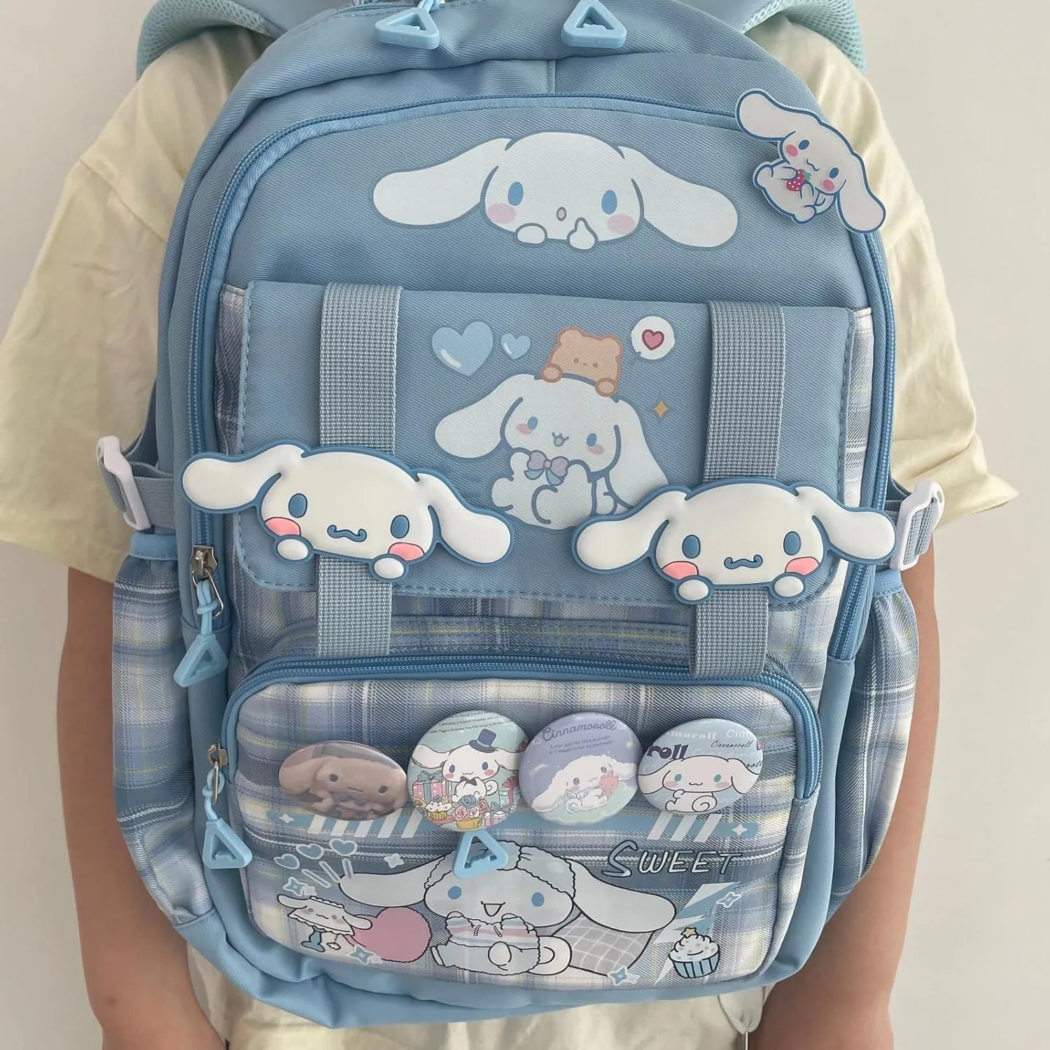 Kawaii Backpack with 21Pcs Accessories Anime Cartoon Anti-Theft Travel Aesthetic New Semester Gifts Bag with Cute Pins…