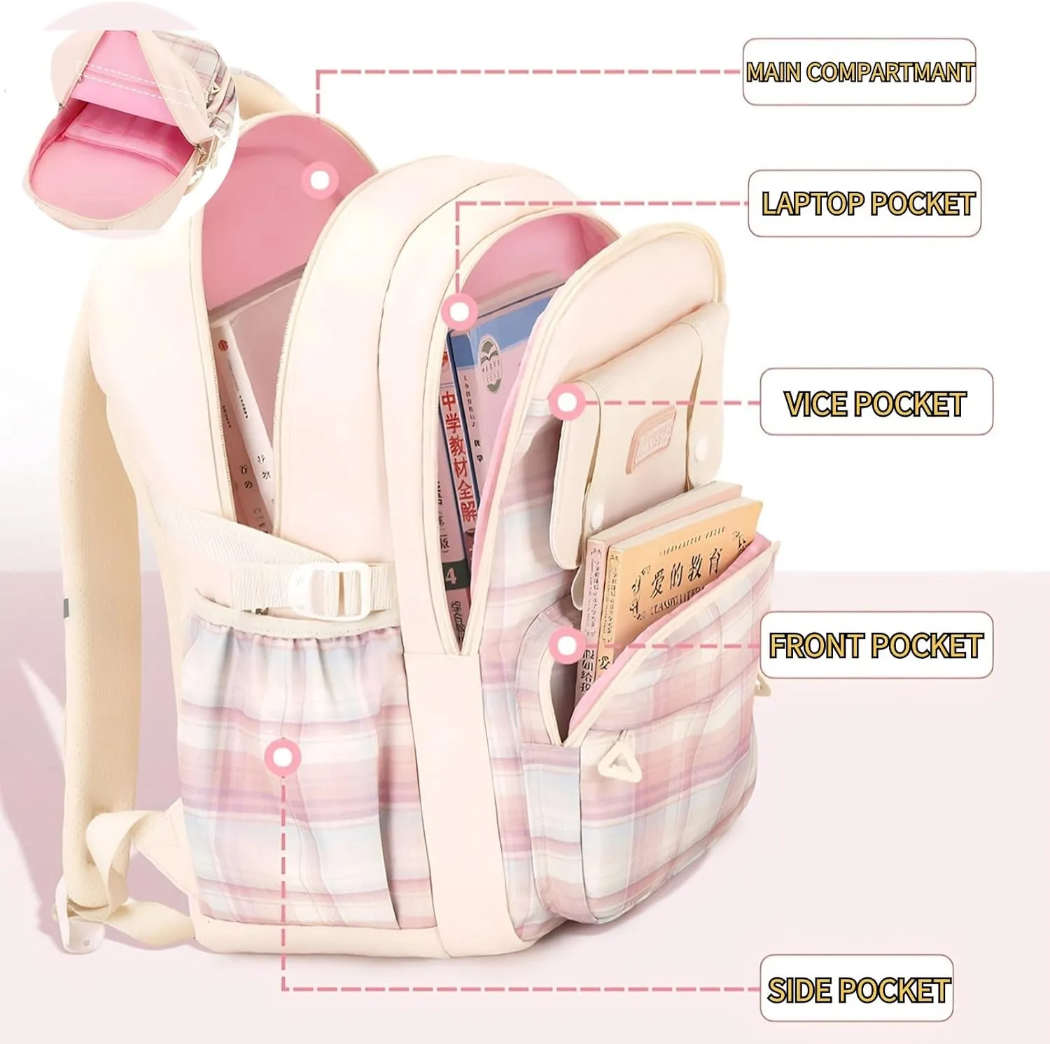 Kawaii Backpack with 21Pcs Accessories Anime Cartoon Anti-Theft Travel Aesthetic New Semester Gifts Bag with Cute Pins…