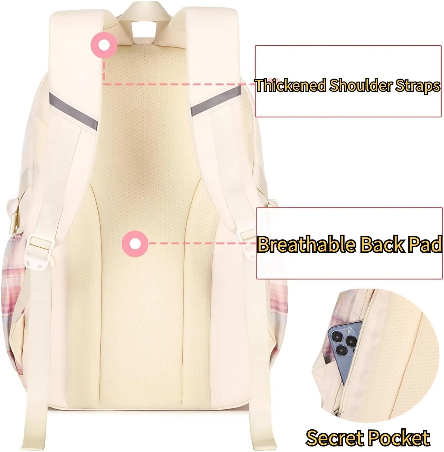 Kawaii Backpack with 21Pcs Accessories Anime Cartoon Anti-Theft Travel Aesthetic New Semester Gifts Bag with Cute Pins…