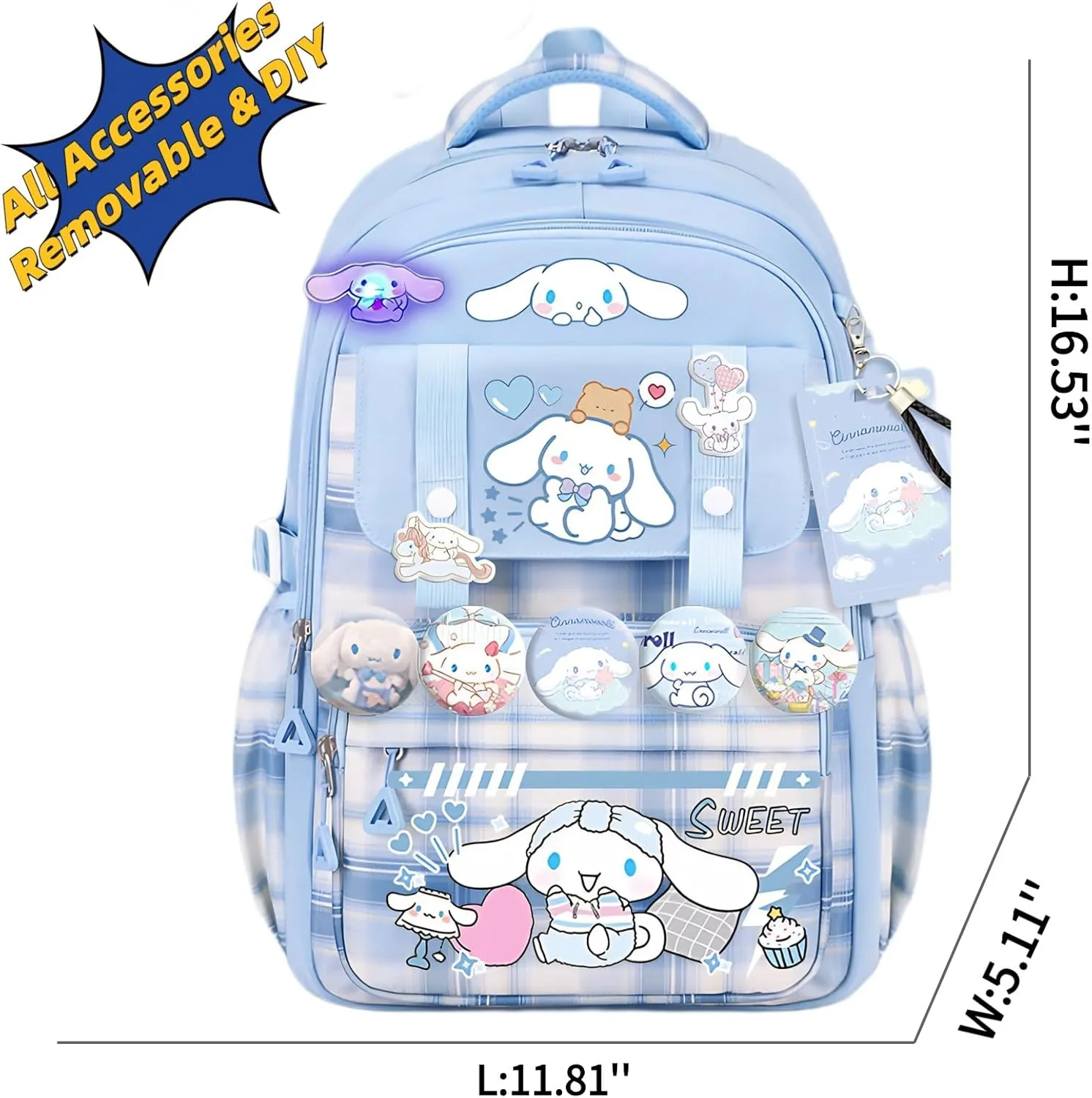 Kawaii Backpack with 21Pcs Accessories Anime Cartoon Anti-Theft Travel Aesthetic New Semester Gifts Bag with Cute Pins…