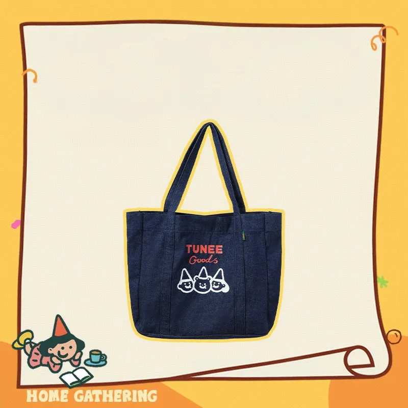 Kawaii Cartoon Bear Print Denim Shoulder Bag