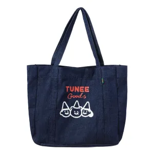 Kawaii Cartoon Bear Print Denim Shoulder Bag