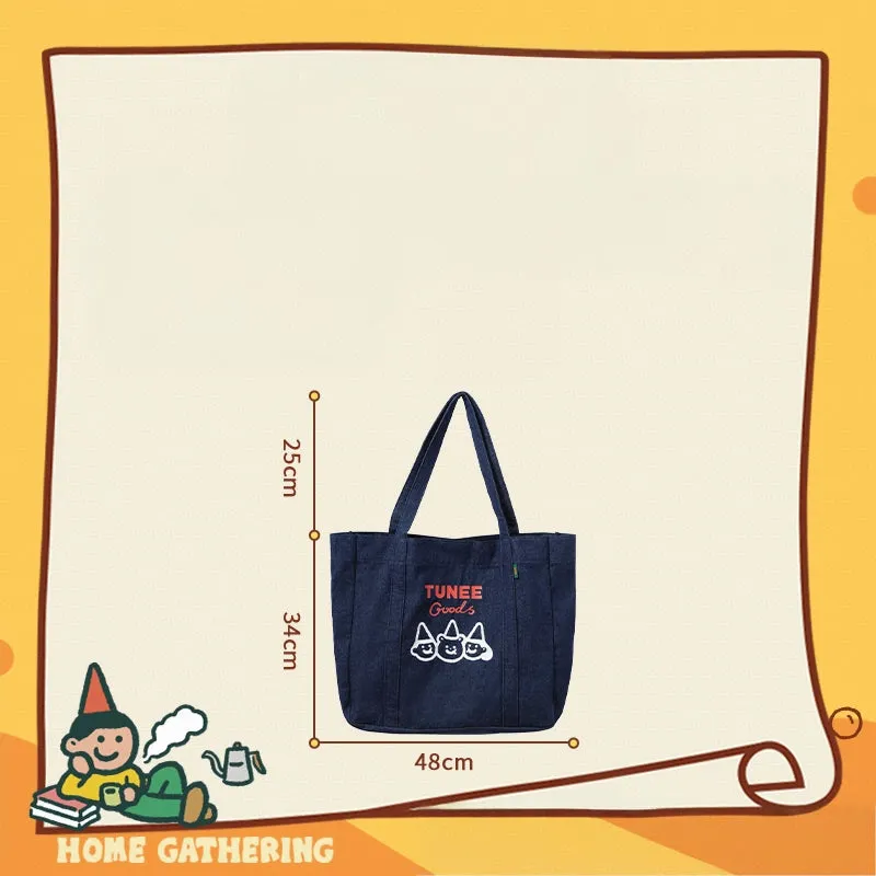 Kawaii Cartoon Bear Print Denim Shoulder Bag