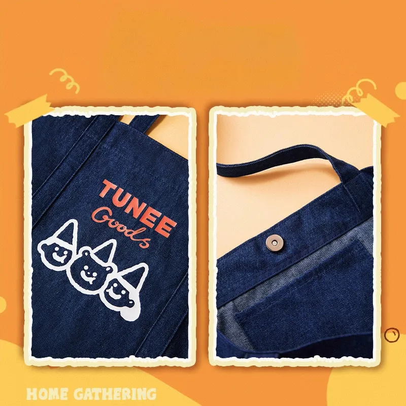 Kawaii Cartoon Bear Print Denim Shoulder Bag
