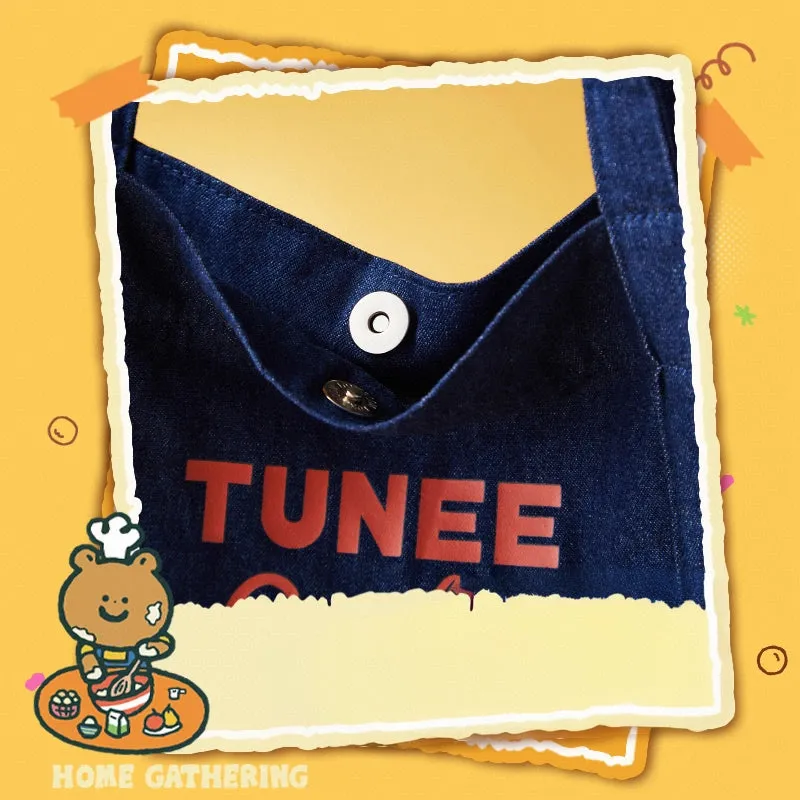 Kawaii Cartoon Bear Print Denim Shoulder Bag