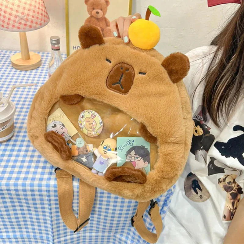 Kawaii New Capybara Plush Backpack For Women Versatile Cartoon Funny Capibala Bag Large Capacity Tote Bag Children's Gift