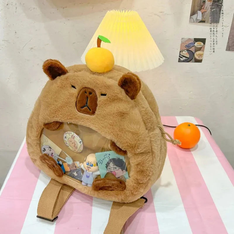 Kawaii New Capybara Plush Backpack For Women Versatile Cartoon Funny Capibala Bag Large Capacity Tote Bag Children's Gift