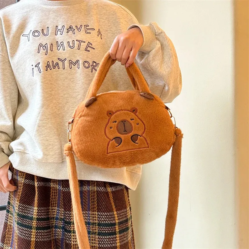Kawaii New Capybara Plush Backpack For Women Versatile Cartoon Funny Capibala Bag Large Capacity Tote Bag Children's Gift