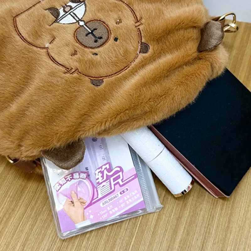 Kawaii New Capybara Plush Backpack For Women Versatile Cartoon Funny Capibala Bag Large Capacity Tote Bag Children's Gift