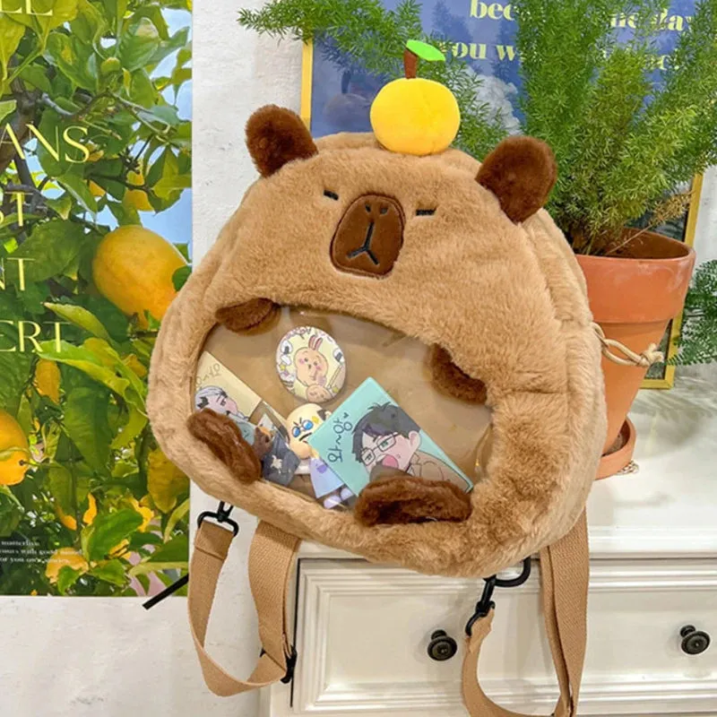 Kawaii New Capybara Plush Backpack For Women Versatile Cartoon Funny Capibala Bag Large Capacity Tote Bag Children's Gift