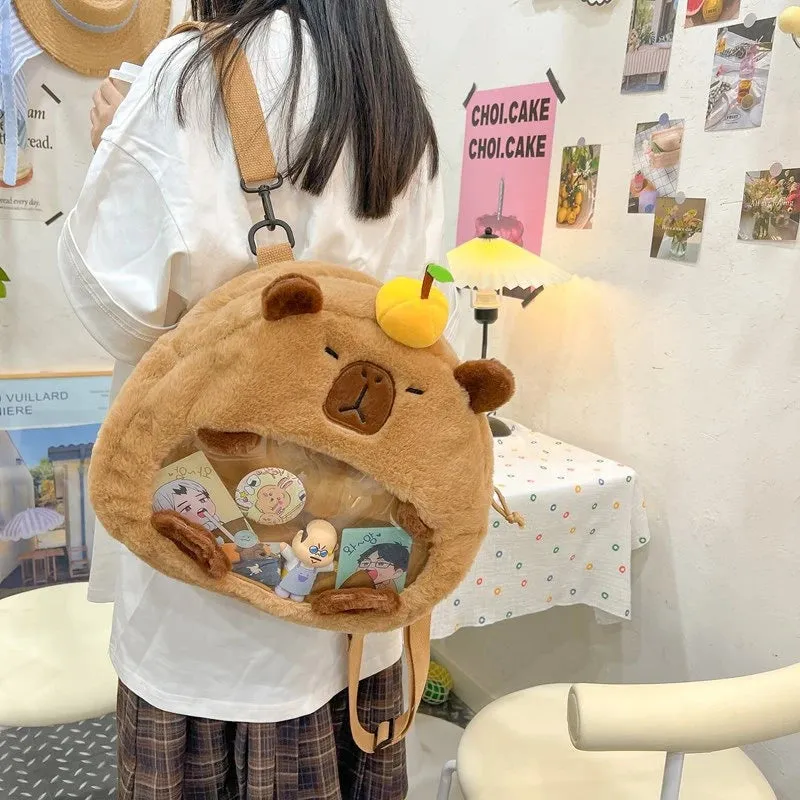 Kawaii New Capybara Plush Backpack For Women Versatile Cartoon Funny Capibala Bag Large Capacity Tote Bag Children's Gift