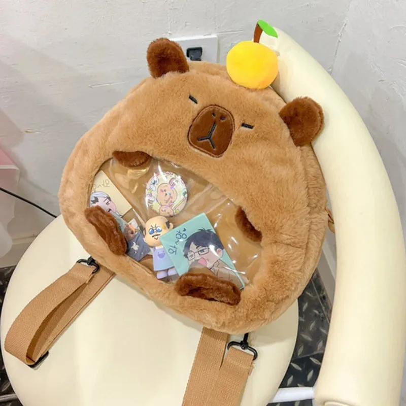 Kawaii New Capybara Plush Backpack For Women Versatile Cartoon Funny Capibala Bag Large Capacity Tote Bag Children's Gift