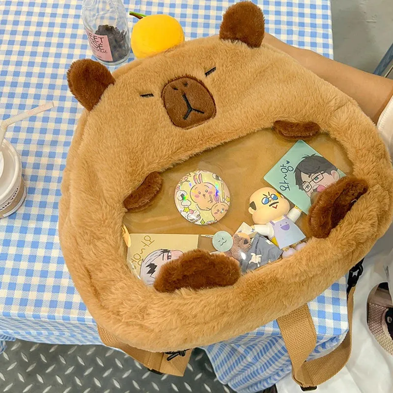Kawaii New Capybara Plush Backpack For Women Versatile Cartoon Funny Capibala Bag Large Capacity Tote Bag Children's Gift