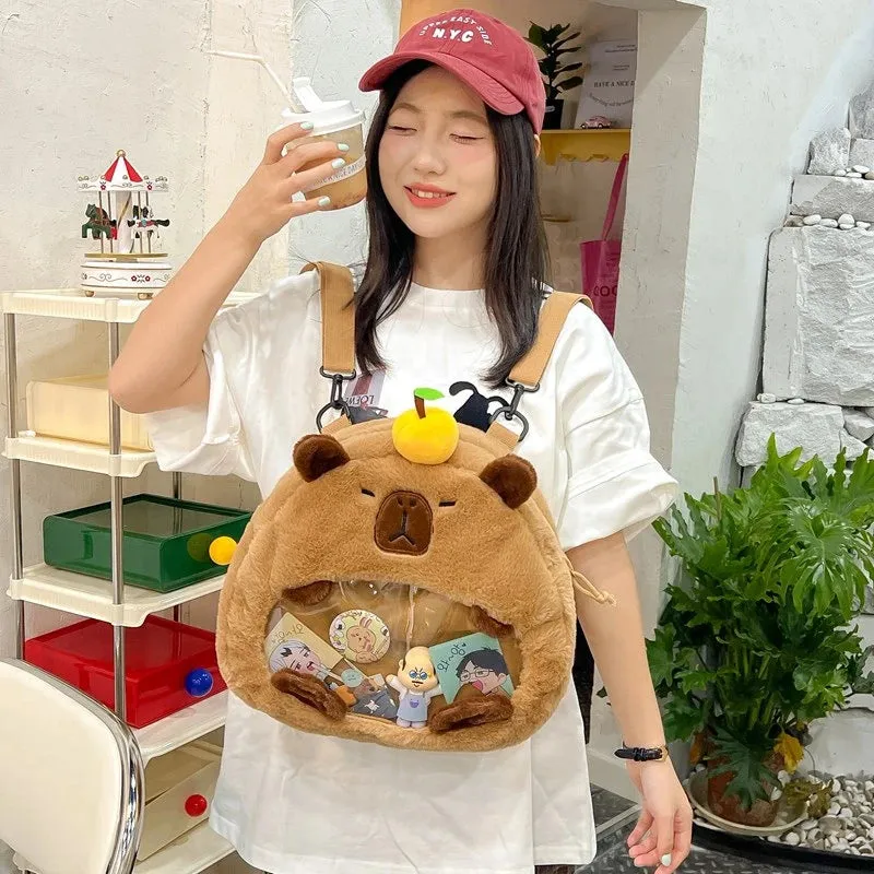 Kawaii New Capybara Plush Backpack For Women Versatile Cartoon Funny Capibala Bag Large Capacity Tote Bag Children's Gift