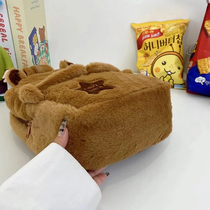 Kawaii New Capybara Plush Backpack For Women Versatile Cartoon Funny Capibala Bag Large Capacity Tote Bag Children's Gift